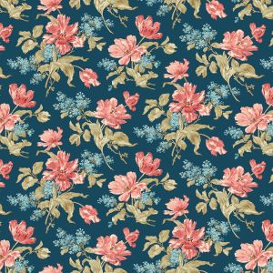 Lighthouse Blue fabric: Front Porch Bouquet, Navy | 