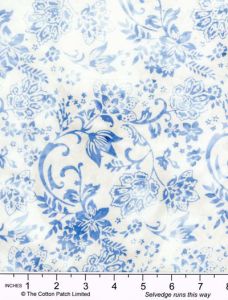 Bali Batik Handpaints Fabric: Jacobean Floral Bluebird (per 1/4 metre) | 