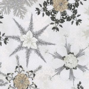 Holiday Flourish Snow Flower fabric Snowflake Leaves Blanc (per 1/4 metre) | 