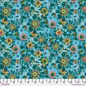 L'Heure Bleue fabric: Fleur, Turquoise | 