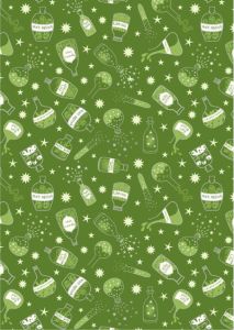 Cast a Spell Fabric Halloween Bottles Green (Silver Metallic) Lewis and Irene | 