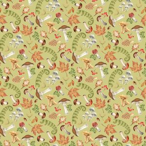 Wild Harvest fabric: Mushrooms and Leaves, Green | 