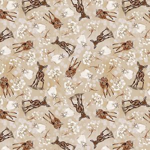 Little Ones fabric: Doe and Bunny Toss Beige (per 1/4 metre) | 