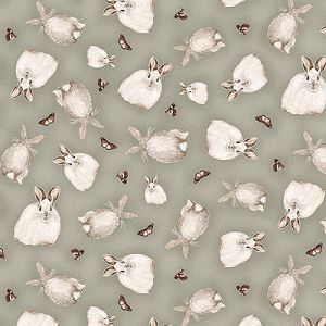 Little Ones fabric: Tossed Bunnies Grey (per 1/4 metre) | 