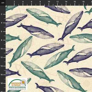 My Seven Seas Fabric: Blue Whales Sand (per 1/4 metre) | 