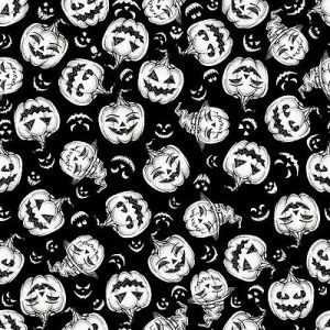 Hocus Pocus Halloween Fabric: Tossed Pumpkins Black (per 1/4 metre) | 