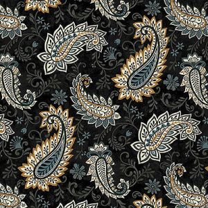 Le Poulet Fabric: Paisley Black (per 1/4 metre) | 