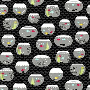 Cat in the Box Fabric: Cat Fish Black (per 1/4 metre) | 