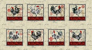 Le Poulet Fabric: Rooster Blocks 24' Panel | 