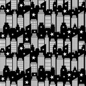 HiContrast Fabric: City Scene Black (per 1/4 metre) | 