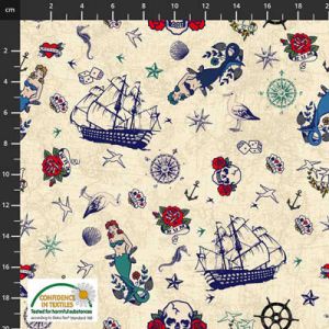 My Seven Seas Fabric: Maritime Motifs Sand (per 1/4 metre) | 