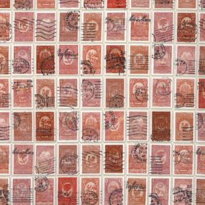 Flea Market Fresh Fabric: Stamps Red (per 1/4 metre) | 