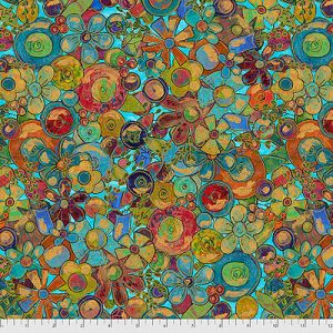 Sue Penn Flourish fabric: Blossoms Teal (per 1/4 metre) | 