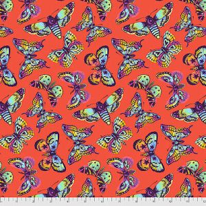 Tula Pink Daydreamer fabric: Butterfly Kisses Papaya (per 1/4 metre) | 